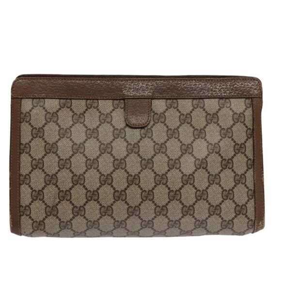 GUCCI GG Supreme Web Sherry Line Clutch Bag PVC Beige Red 89 01 033 Auth - Picture 2 of 13